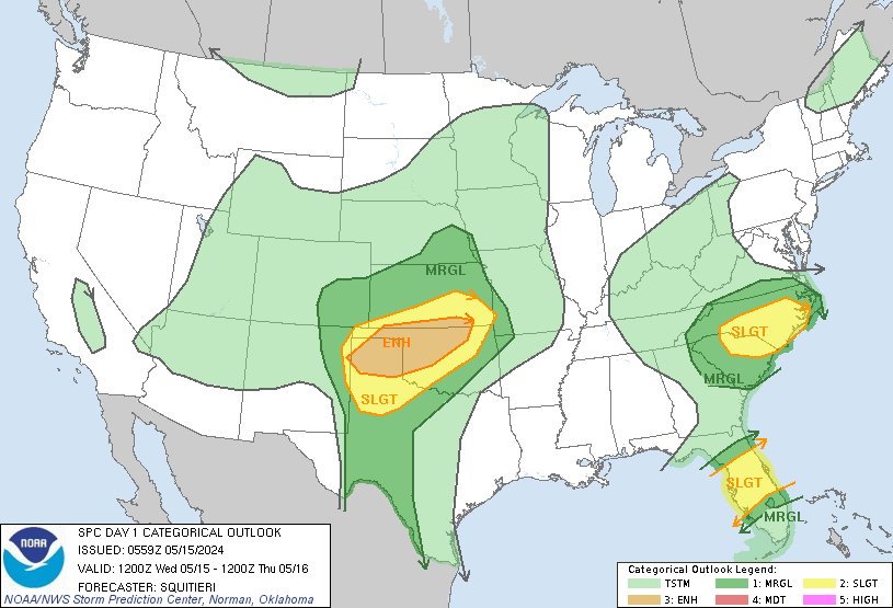 1:02am CDT #SPC Day1 Outlook Enhanced Risk: across portions of the southern Plains spc.noaa.gov/products/outlo…