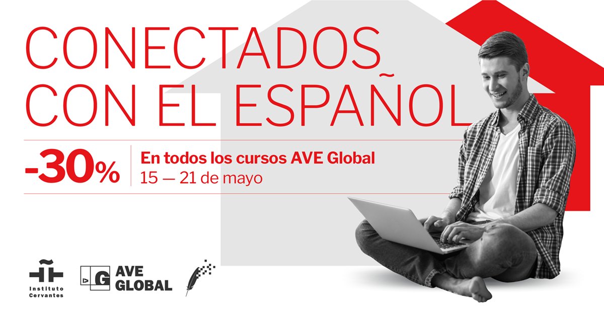 ¡Conéctate con el español! 

Con motivo del #DíadeInternet, que se celebra cada 17 de mayo, te ofrecemos un 30 % de descuento en todos los cursos de #español en línea #AVEGlobal: de 75 € a 52,50 € ➡ icerv.es/Z4n

#InstitutoCervantesenlínea