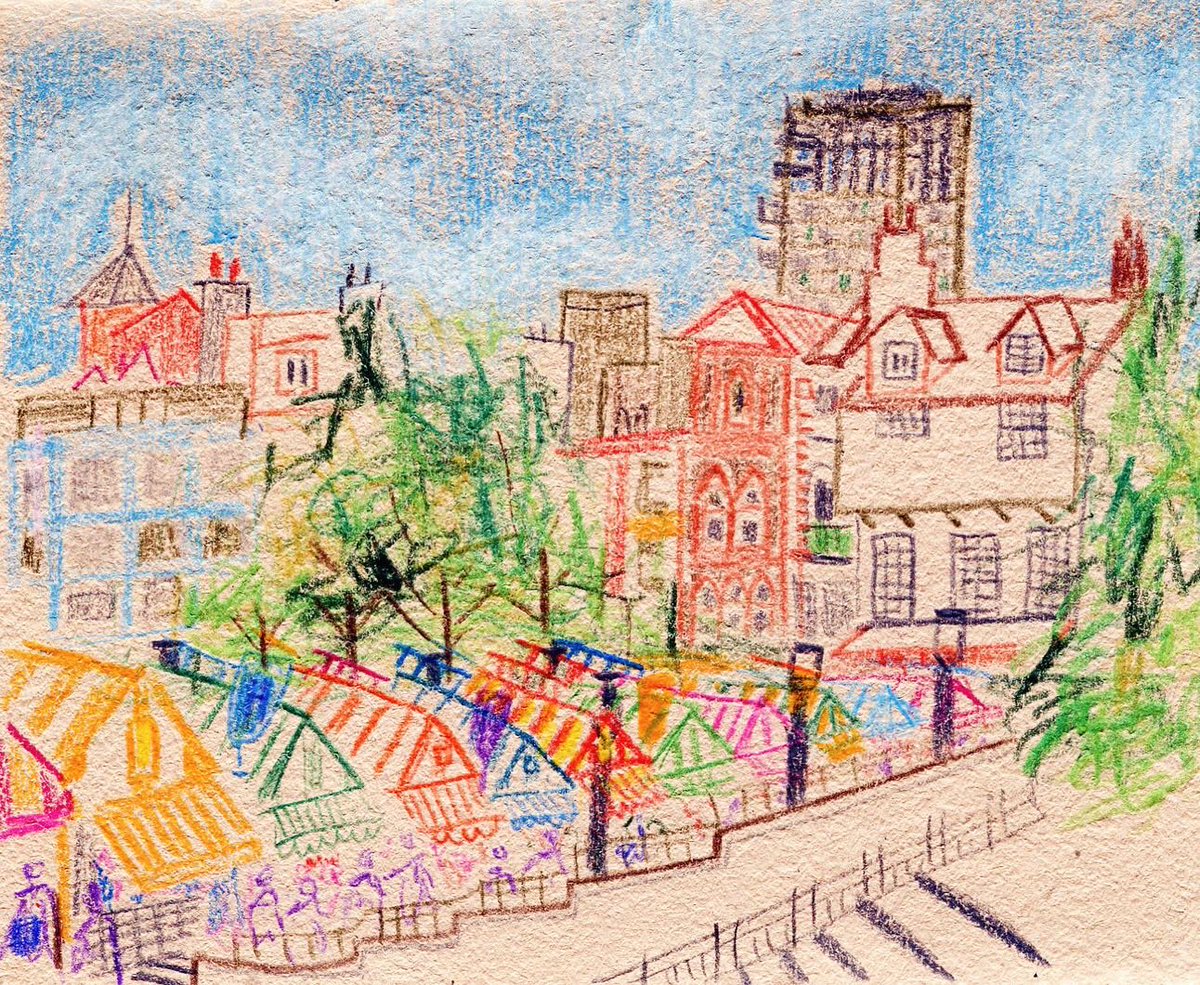 A view of #Norwich city centre from St Giles Street. #dailydrawing #urbanlandscape #ArtistonTwitter #ArtistonX #thedailysketch