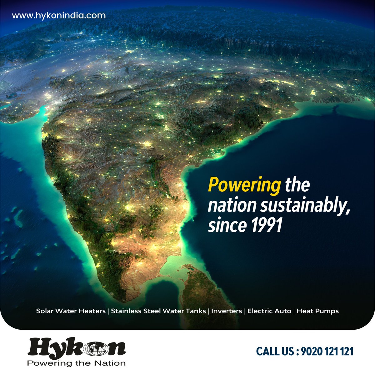Hykon has been lighting up lives for over 30 years. Now we are taking a step towards a sustainable future. Join us on this journey to power up the nation.

#SolarWaterHeater #SolarEnergy  #stainlesssteelltank #inverter #electricauto #HeatPump  #HykonIndiaLimited