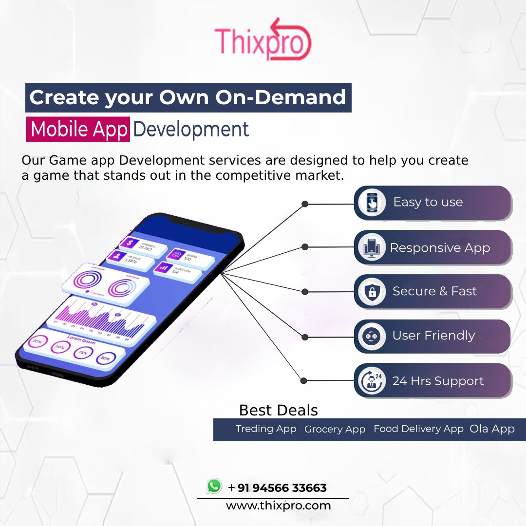 📱💡 Have a great idea for an on-demand service?
💻🚀 Create your Own #OnDemandgame
 #MobileAppDevelopment!
🌟 Make your vision a reality with our easy-to-use platform.

💪🔥 Design, develop, and launch your app in no time.

Call us: 94566 33663
Web: thixpro.com/gaming-develop…