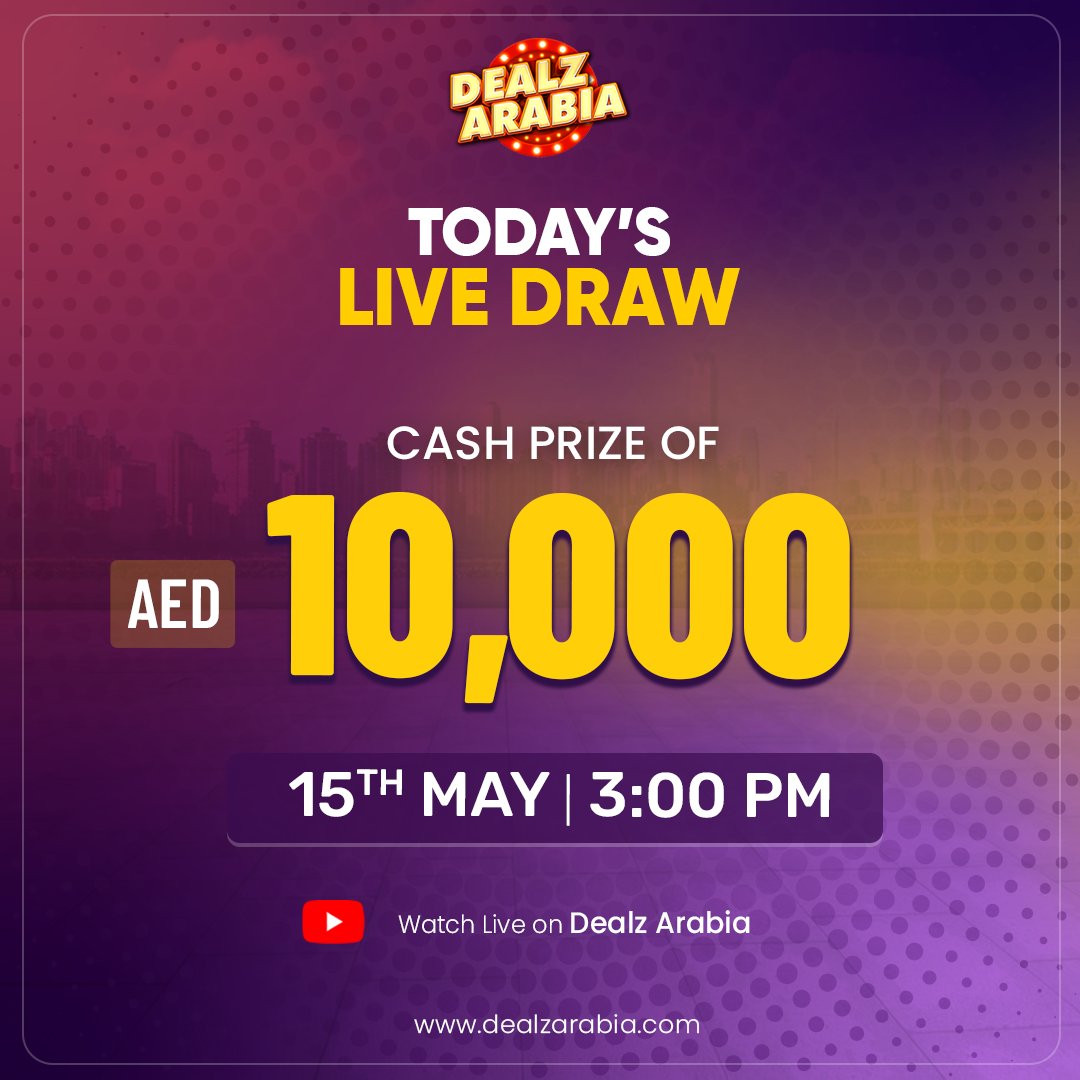 Buy a Product, Embrace Fate, and conquer Luck.
Buy & Win Amazing Prizes 🤩

WATCH LIVE: youtube.com/watch?v=fifCaP…

SHOP NOW: dealzarabia.me
Install our app now: play.google.com/store/apps/det…

#DealzArabia #ArabianPlus #Dubai #UAE #livedraw #bigannouncement #AmazingPrizes