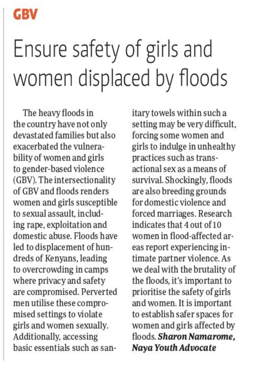 As @EveWSasi shares an opinion on the role of positive parenting in child nurturing and the importance of parental responsibility, @SharonnePurity equally calls out for prioritizing safety against GBV for young girls and women affected by floods in today's papers. #NAYAVoices