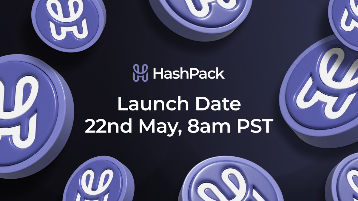 📢Exciting news! 🚀 $PACK launches on May 22, 2024, 8am PST, featuring liquidity pool creation, CEX listings, and a token distribution. ⏺️Join us as we embark on this coordinated launch and celebrate a new chapter for HashPack! #PACK #Crypto #LaunchDay #CEX #DEX #HashPack