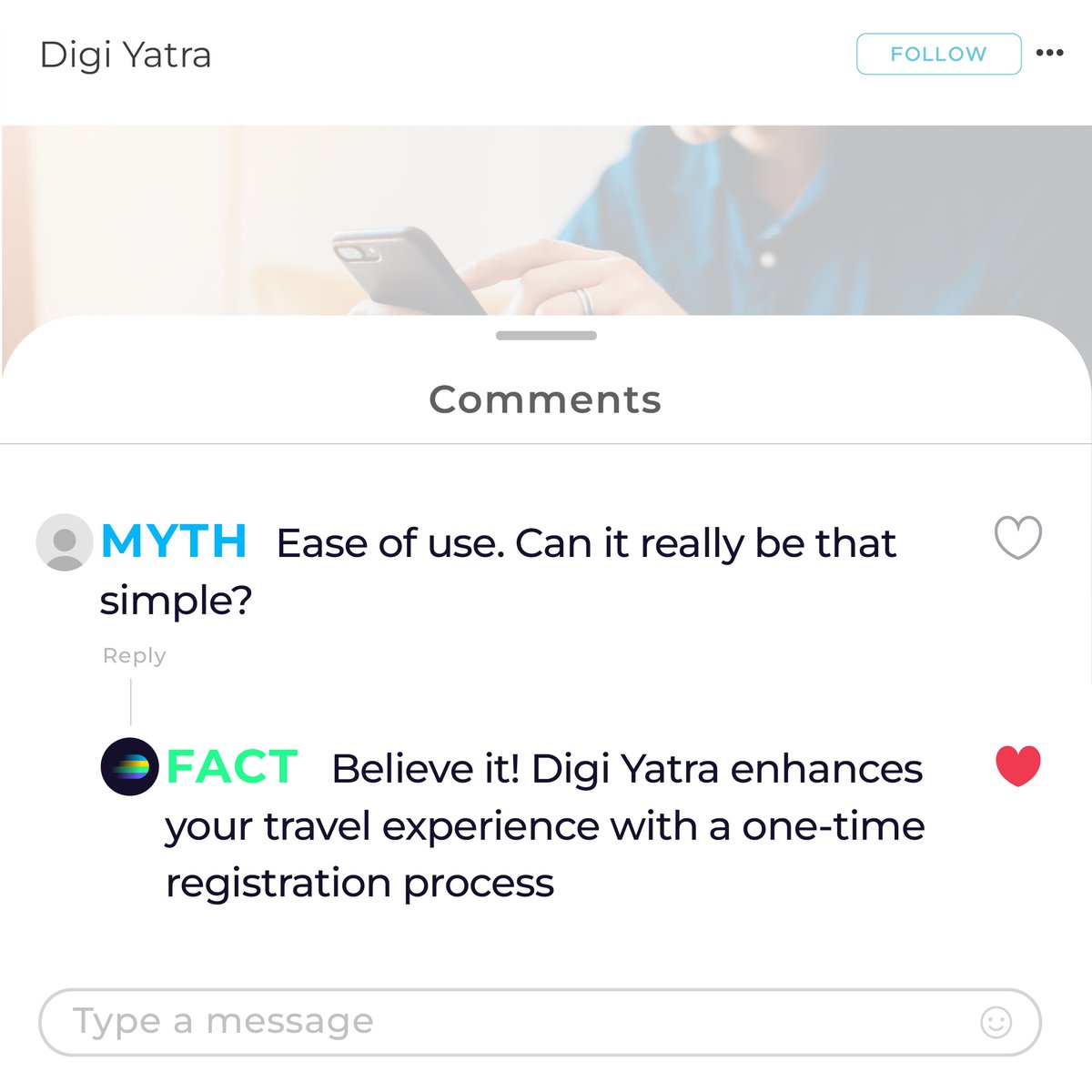 Separating myths from facts! 💡 Digi Yatra streamlines your travel journey with a one-time registration process, making it hassle-free. Stay informed, stay secure! Download the Digi Yatra App now! Available on IOS and Android. #DigiYatra #MythsVsFacts #DataSecurity