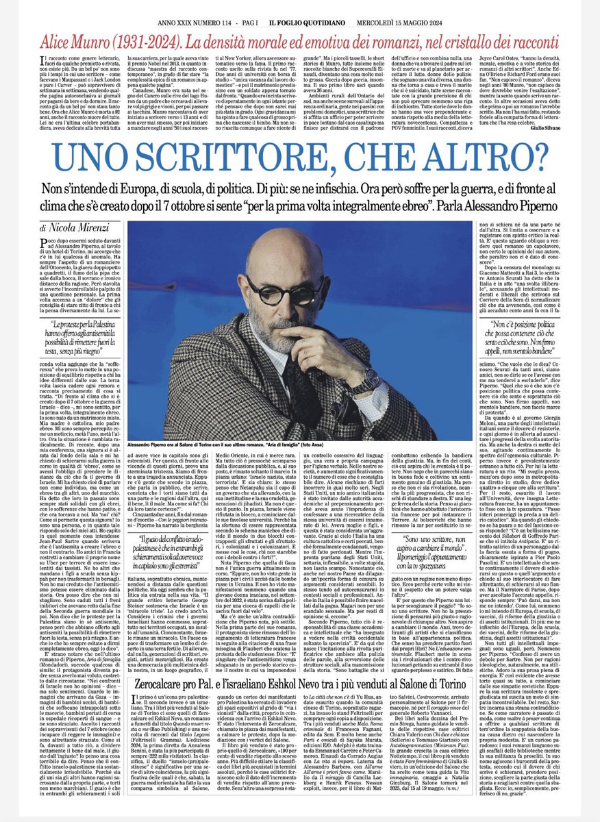 Oggi sul Foglio. Intervista ad Alessandro Piperno. ilfoglio.it/societa/2024/0…