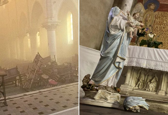 Statue de la Vierge décapitée et début d’incendie dans l’église Sainte-Thérèse de Poitiers (86). L’édifice a déjà été visé il y a deux ans.
Qui en veut à l’église Sainte-Thérèse de Poitiers ? L’édifice religieux vient d’être victime pour la deuxième fois de dégradations avec le