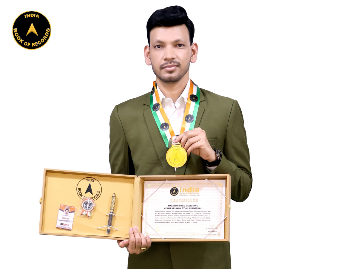 The record for winning the maximum number of logo designing contests was set by Naresh Kumar Agrawal of Chattarpur, Madhya Pradesh. 

#winning #logo #designing #IBR #IndiaBookofRecords #records #record #recordbreaker #recordbreaking 
Read At: indiabookofrecords.in/maximum-logo-d…