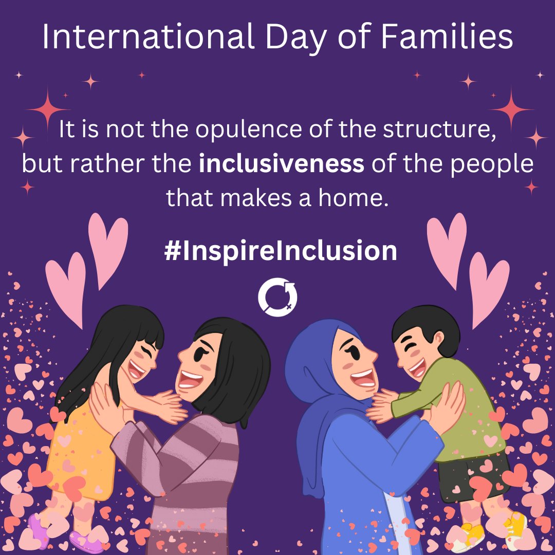 For #InternationalDayofFamilies we reflect on #familylife in all its forms & relationships we #love & treasure. #Families give #solidarity, protection against hardship & offer identity, love, care, development. To #InspireInclusion means to accept, value & embrace differences! 💜