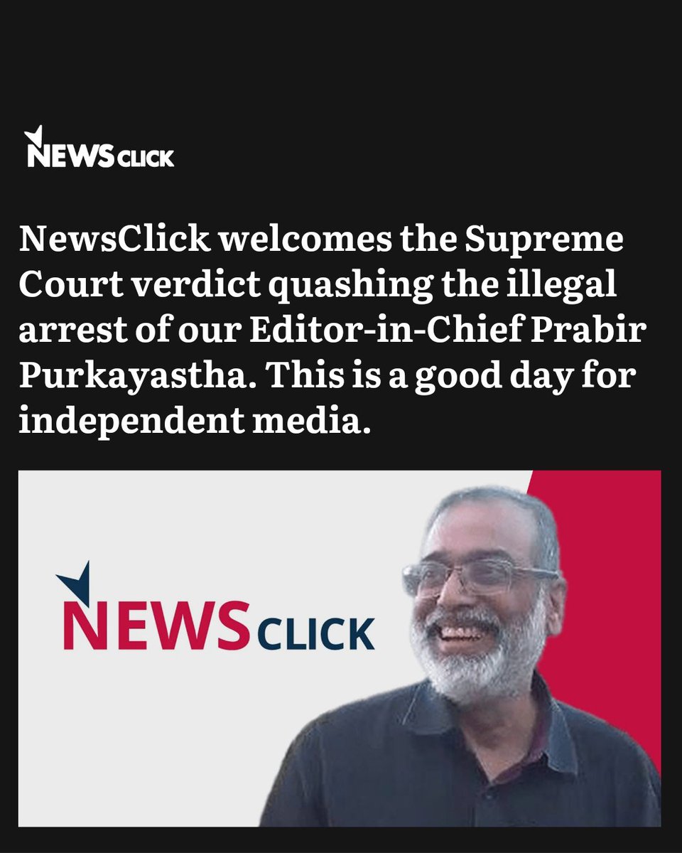 A good day for independent media!

#PrabirPurkayastha #NewsClick