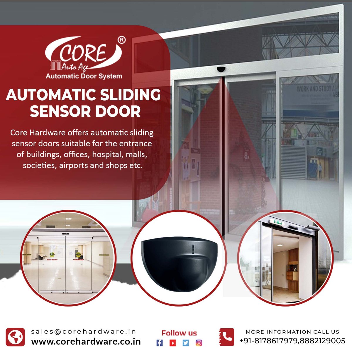 coreautoage's tweet image. Crafted with exceptional technology and inventive mechanism, Core offers Automatic Sliding Sensor Door for any of your busy space that requires instant operation in-case of emergency.  

#SensorDoors #AutomaticDoors #SmartEntry #AccessControl #Lucknow #architecture #corehardware