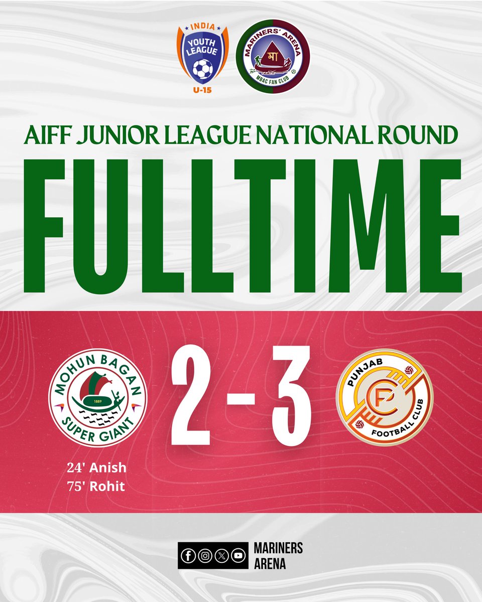 Defeat in our First Match in U-15 Junior League National Stage. 

@mohunbagansg @Mohun_Bagan 

#aiff #u15 #juniorleague #mohunbagansg #marinersarena #joymohunbagan 💚♥️