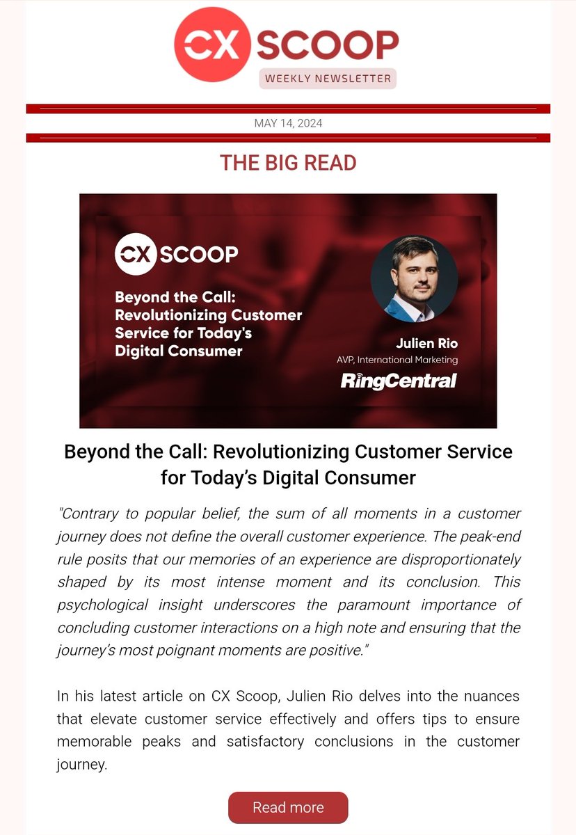 Julien Rio, CCXP 🚀 (@marketing_jr) on Twitter photo Customer Service is an essential part of the overall #CX. It is often the most intense and the last interaction a customer will experience, and as such, be what the customer will remember.
Getting it right is essential!
cxscoop.com/latest-news/be…
#customerexperience <a href="/RingCentral/">RingCentral</a> Customer Service is an essential part of the overall #CX. It is often the most intense and the last interaction a customer will experience, and as such, be what the customer will remember.
Getting it right is essential!
cxscoop.com/latest-news/be…
#customerexperience <a href="/RingCentral/">RingCentral</a>