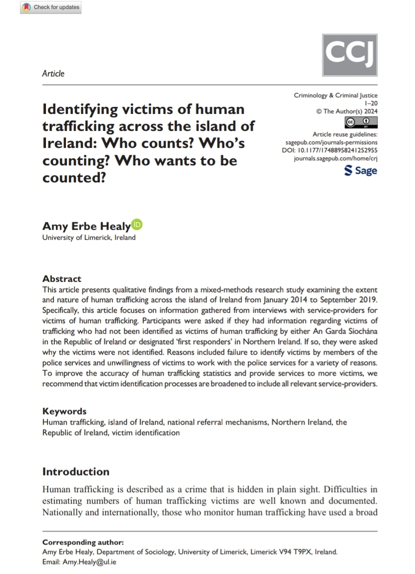 .@AmyEHealy's 'Identifying victims of human trafficking across the island of Ireland: Who counts? Who’s counting? Who wants to be counted?' is #OpenAccess! W/ v.little literature on #HumanTrafficking & #ChildTrafficking in IRL this is v.important. journals.sagepub.com/doi/full/10.11…