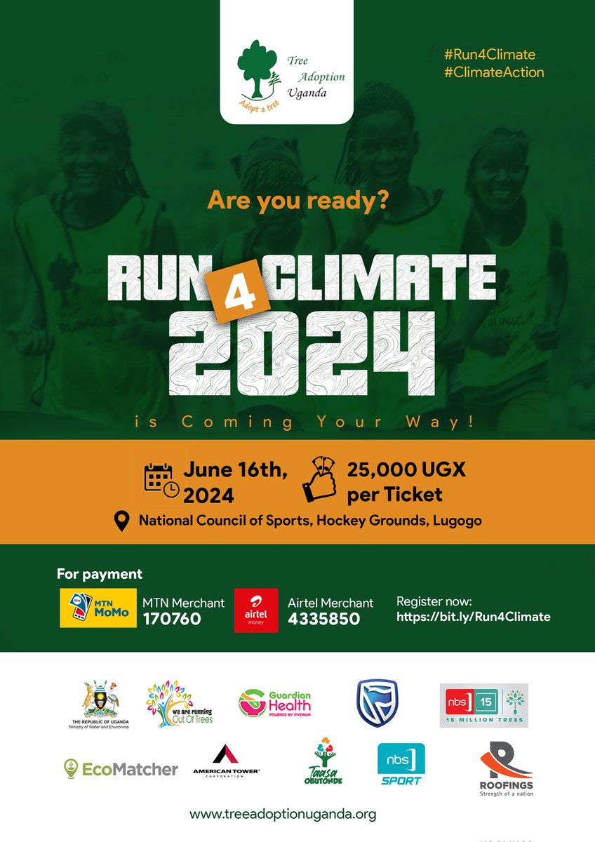 It's just about a month to the #Run4Climate but are you ready for the challenge? Are you ready to sweat it out to transform the environment? And do you have a ticket? Kindly grab your ticket at only 25k using the payment details below.
#Run4Climate 
#ClimateActionNow