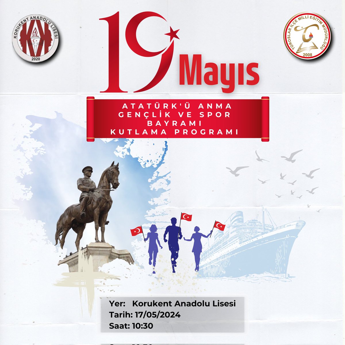 19 Mayıs Atatürk'ü Anma Gençlik ve Spor Bayramı ilçe törenimiz okulumuzda yapılacaktır. Tüm paydaşlarımız ve velilerimiz davetlidir. 

<a href="/fazilet_durmus/">Fazilet Öğretmen 🇹🇷</a> <a href="/BaykalBasdemir/">Baykal BAŞDEMİR</a> <a href="/kutlutekinbas/">Kutlutekin BAŞ</a> <a href="/OguzhanTulucu/">Oğuzhan TÜLÜCÜ</a> <a href="/CiceYusuf/">Yusuf CİCE</a> 
<a href="/hakanguricin/">HakanGüriçin</a> <a href="/SelimOnay5/">Selim Onay</a> <a href="/toroslarmem/">Toroslar İlçe Milli Eğitim Müdürlüğü</a>