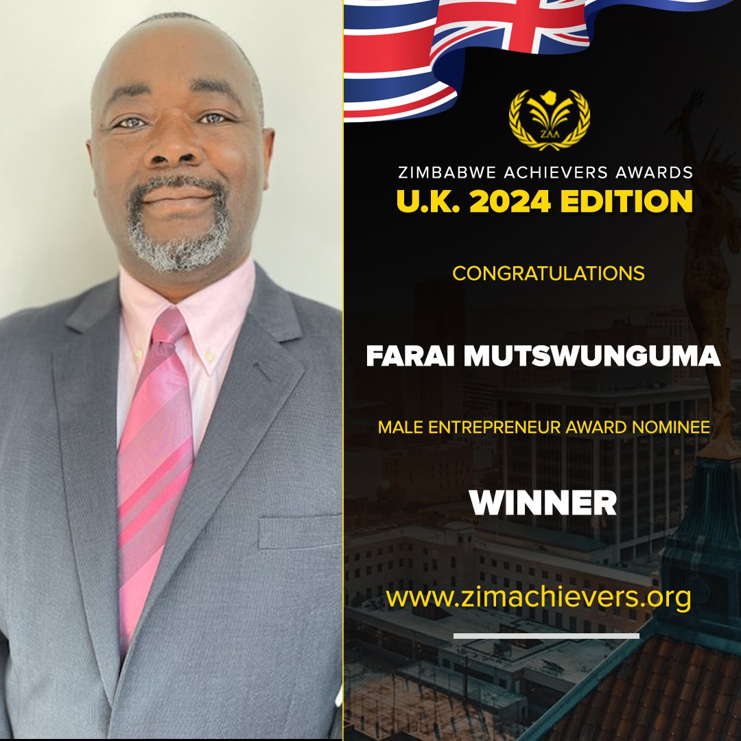 Congratulations to Farai Mutswunguma the  MALE ENTREPRENEUR OF THE YEAR

Farai Mutswunguma is a successful entrepreneur &amp; philanthropist with a remarkable journey. Born in Marondera, he moved to the UK in 1989 to join his mother, who played a significant role in shaping his life.