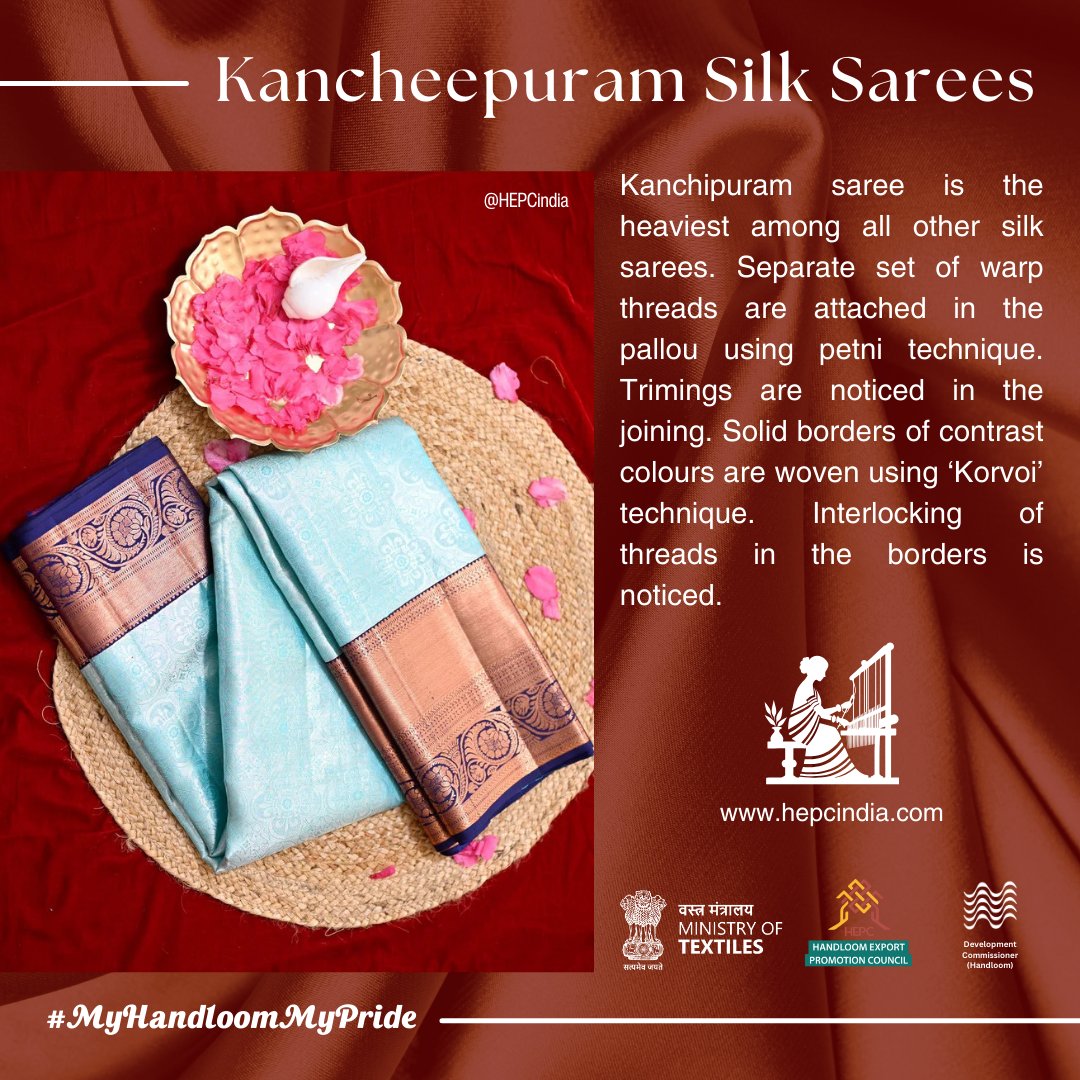 Kancheepuram Silk Saree. Handlooms of India. 

Image Credit: @hfnlife

#MyHandloomMyPride #Handloom #WeavesofIndia #VocalForLocal #GITagged #Kanchipuram #silk #sarees #tamilnadu #India