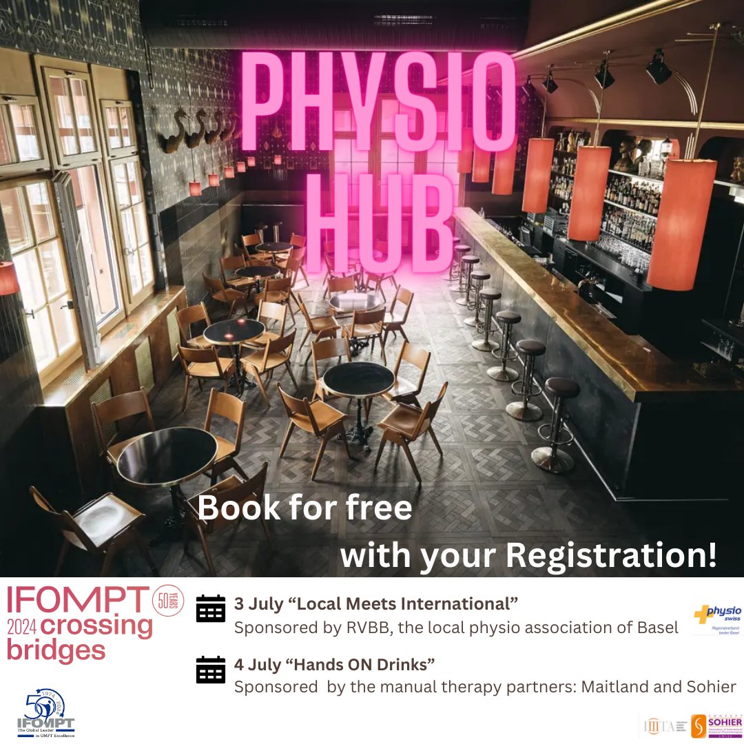 Join us at the Physio Hub in Basel to meet colleagues from every corner of the world. On 3 July 2024, we suggest we all hang out there together after the General Meeting. PLEASE NOTE, you must register to get access - it is free and you just log back in to your registration page