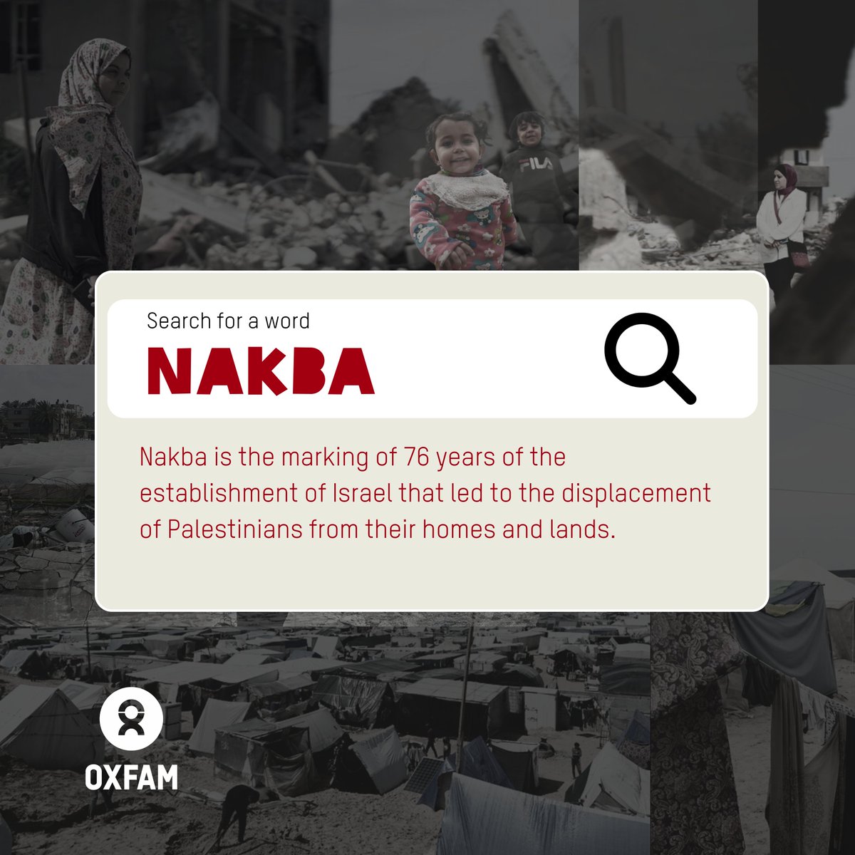 When Israel was established 76 years ago, 750,000 people were forced to flee from their homes in what Palestinians call the #Nakba, the “catastrophe”. The crisis in Gaza is a continuation of Palestinian displacement history. Israel’s brutal occupation must end. #CeasefireNOW