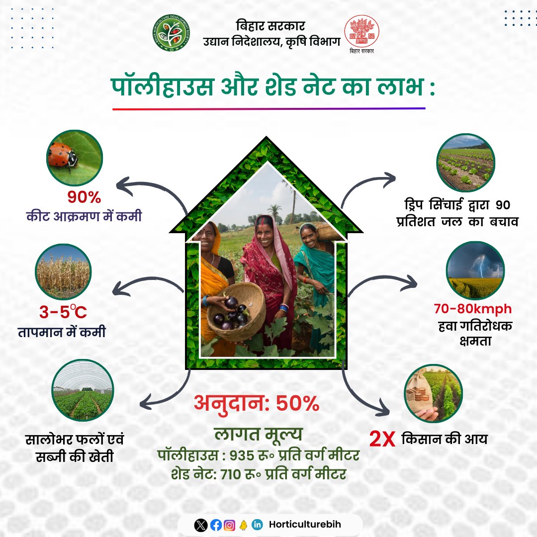 पॉलीहाउस और शेड नेट का लाभ |
@SAgarwal_IAS @abhitwittt @Agribih @AgriGoI
#Polyhouse #shadenethouse #agriculture #Horticulture #Bihar