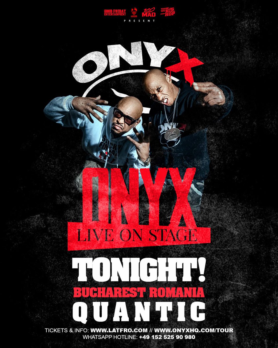 ONYX Live in Bucharest, Romania 🇷🇴 Tonight @ Quantic 🎟️ eventim.ro/ro/bilete/onyx… #100MAD