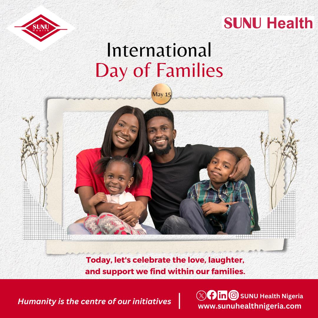 Happy International Day of Families! Today, let's celebrate the love, laughter, and support we find within our families. You can take it a bit further by ensuring your whole family is covered if you’re yet to secure a health plan. 📞 0700-1000-8000 🌍 sunuhealthnigeria.com