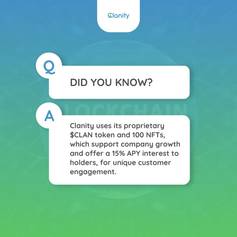 Discover a new way to engage with Clanity! 🚀

Their innovative approach includes the use of their unique $CLAN token and the minting of 100 exclusive NFTs. 

#Clanity #NFTs #CustomerEngagement #CryptoInterest #Blockchain #DigitalAssets #Innovation #MarketingStrategy