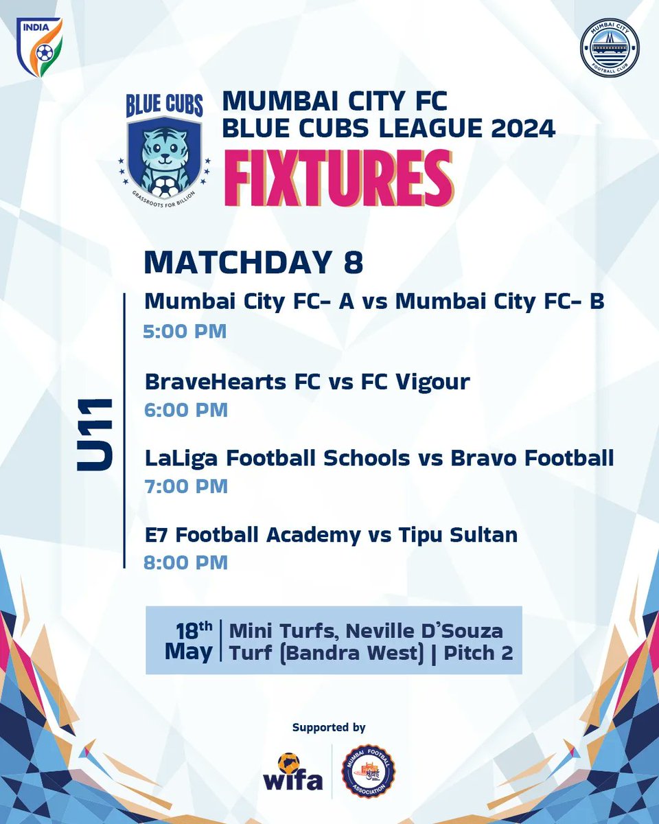 Two top matchdays await in the #BlueCubsLeague 🙌 Some sparking footballing action is on the way for the young ballers in the U11 category this week! 💥 #MumbaiCity #AamchiCity 🔵