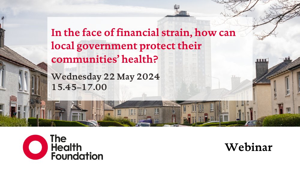 1 WEEK TO GO 📅 Work in #LocalGovernment? Join us on 22 May to discuss supporting good health in a challenging financial landscape. Our chair @GNightingaleTHF speaks to @OxfordshireCC's @AnsafAzhar and @BarnsleyCouncil's Neil Copley and @annaghartley. health.org.uk/about-the-heal…