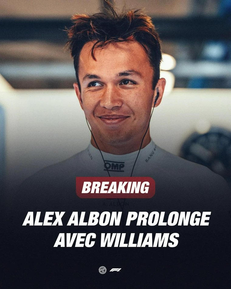 🚨OFFICIEL ! Alexander Albon signe un contrat pluriannuel avec Williams, sécurisant son baquet jusqu’en 2026 (au moins) avec l’écurie anglaise 🇬🇧 Le pilote thaïlandais avait un précédent contrat se concluant fin 2025 ! #F1