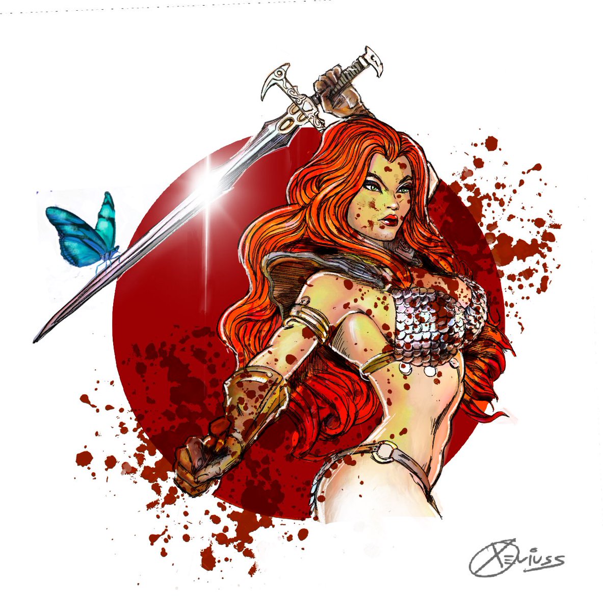 Seeing as we are discussing King Charles, butterflies, portraiture and the colour red. A recent Red Sonja commission, painted by me. ❤️ Enjoy!