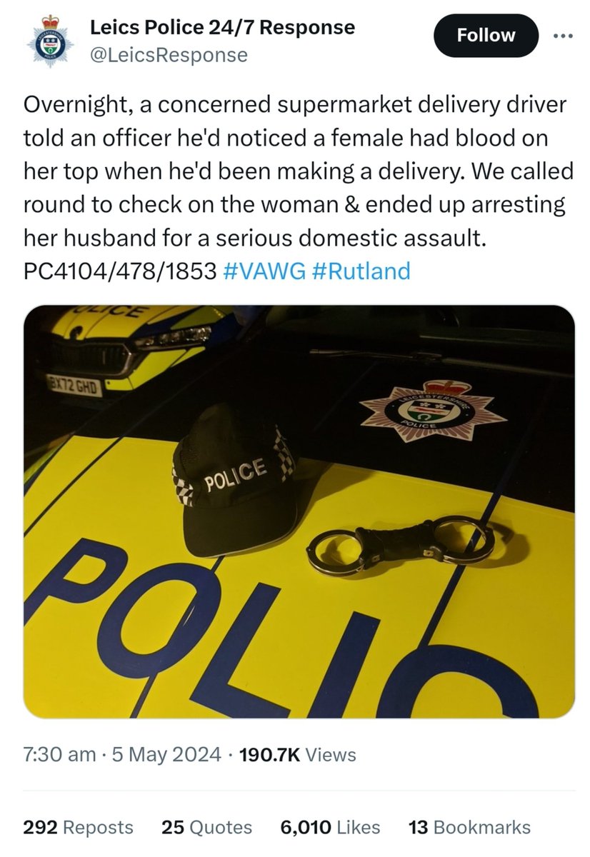 Remember our recent post about the amazing delivery driver who noticed a woman with blood on her top & reported it? The woman's husband since breached his bail conditions & harassed her with messages. We re-arrested him & he's now been remanded to prison as a result. PC4104
#VAWG