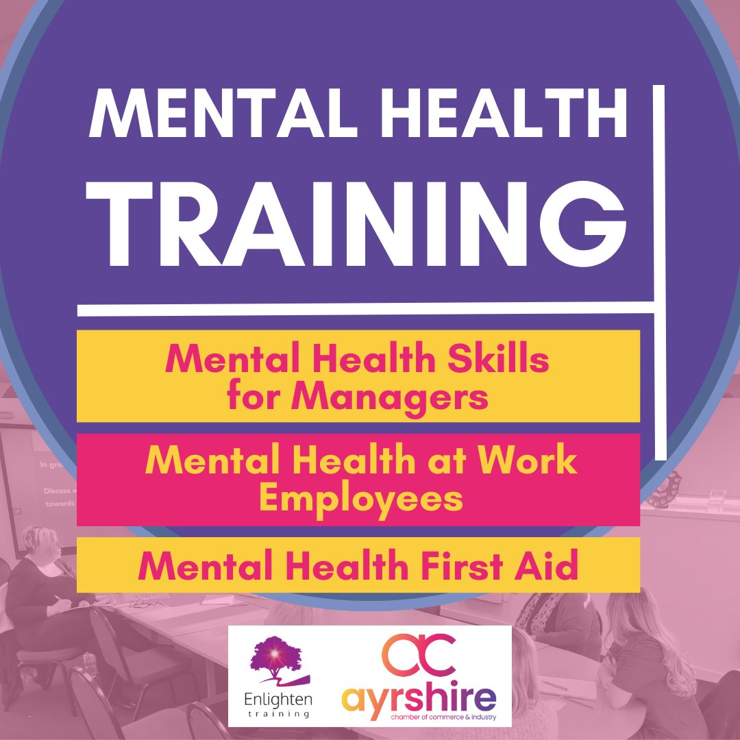 This #MentalHealthAwarenessWeek, why not book your tickets for one of our upcoming Mental Health sessions! Hear from guest expert Enlighten Training! Book your sessions, online at 🔗 ayrshire-chamber.org/events/chamber… #Ayrshire #AyrshireBusiness #MentalHealth