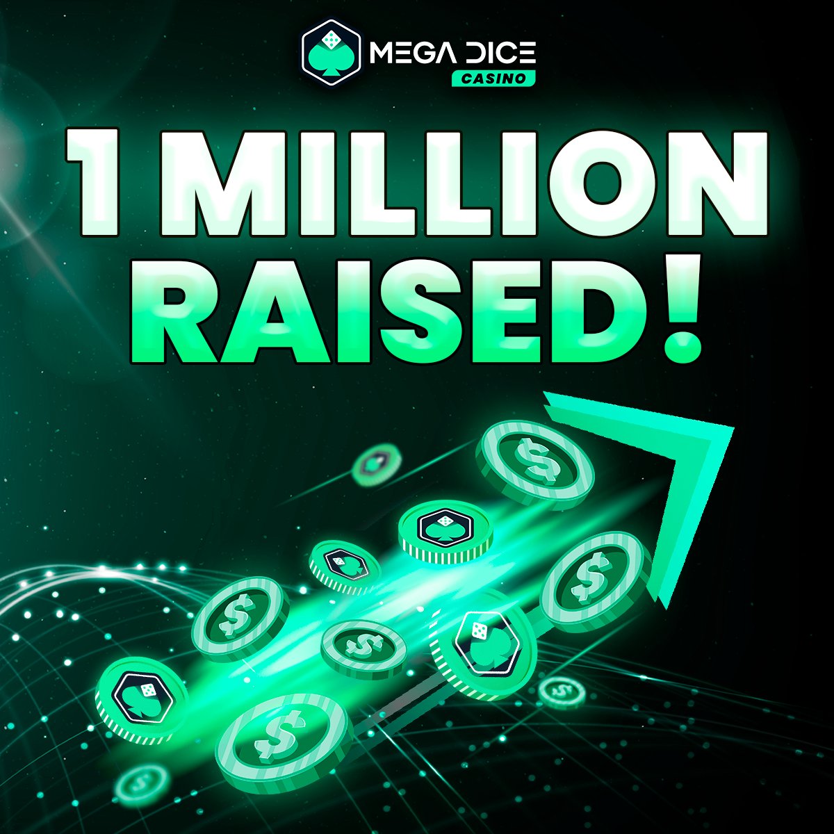 $DICE presale has raised $1 MILLION! 🚀🚀 This #MillionDollarMilestone brings us closer to revolutionizing GameFi. What's coming next?👇 Next tier price: 0.075 💰 Next presale target: $2M 💰 We're implementing multiple tiered price increases, so make sure to secure your $DICE