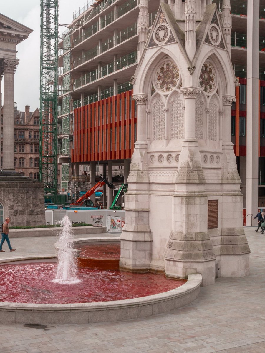 BREAKING: Palestine Action dye fountains red at Chamberlain Sq and Victoria Sq in Birmingham, symbolising Britain's involvement in 76 years of ethnically cleansing Palestine #Nakba