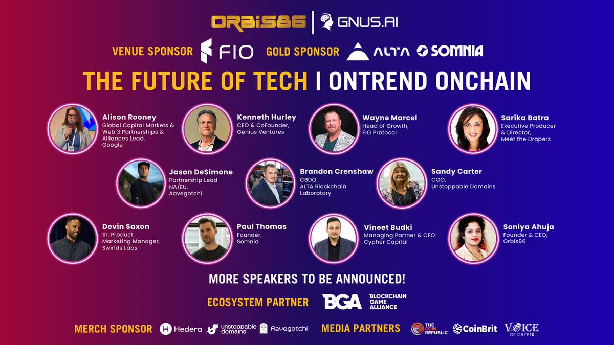 🎉We're thrilled to be an Ecosystem Partner for the Future of Tech: OnTrend OnChain event organised by BGA members @orbis86_x and @GnusAi happening in Austin during @consensus2024 📅on May 29th, 2024 ! 👉Register Now: 8ty6.link/QANRRz