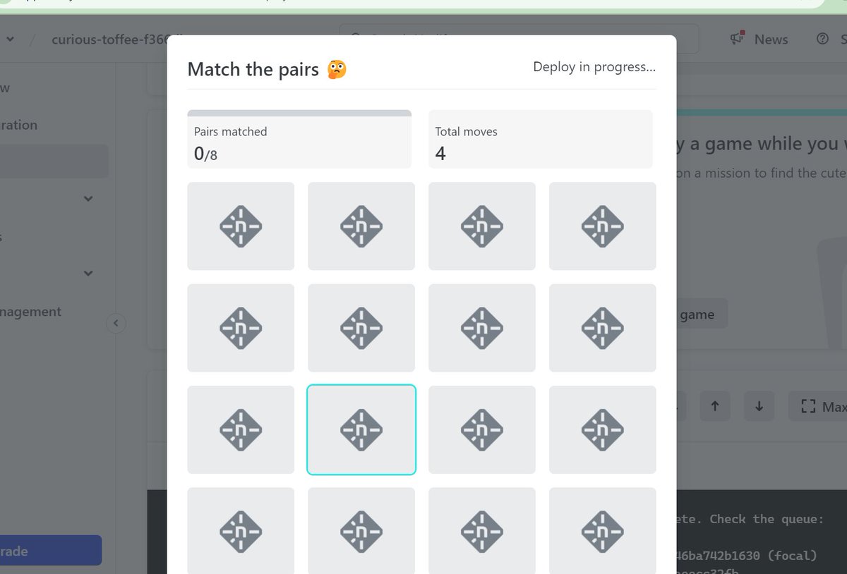 JkJerry's tweet image. Here i was in my office, launching my app in #Netlify for the first time

There i saw an interesting text🤔

While you wait.. Would you like to play a game..😳😳

Yes...Netlify is #gamified . I was playing tile matching game while the app got deployed in the background😅😅