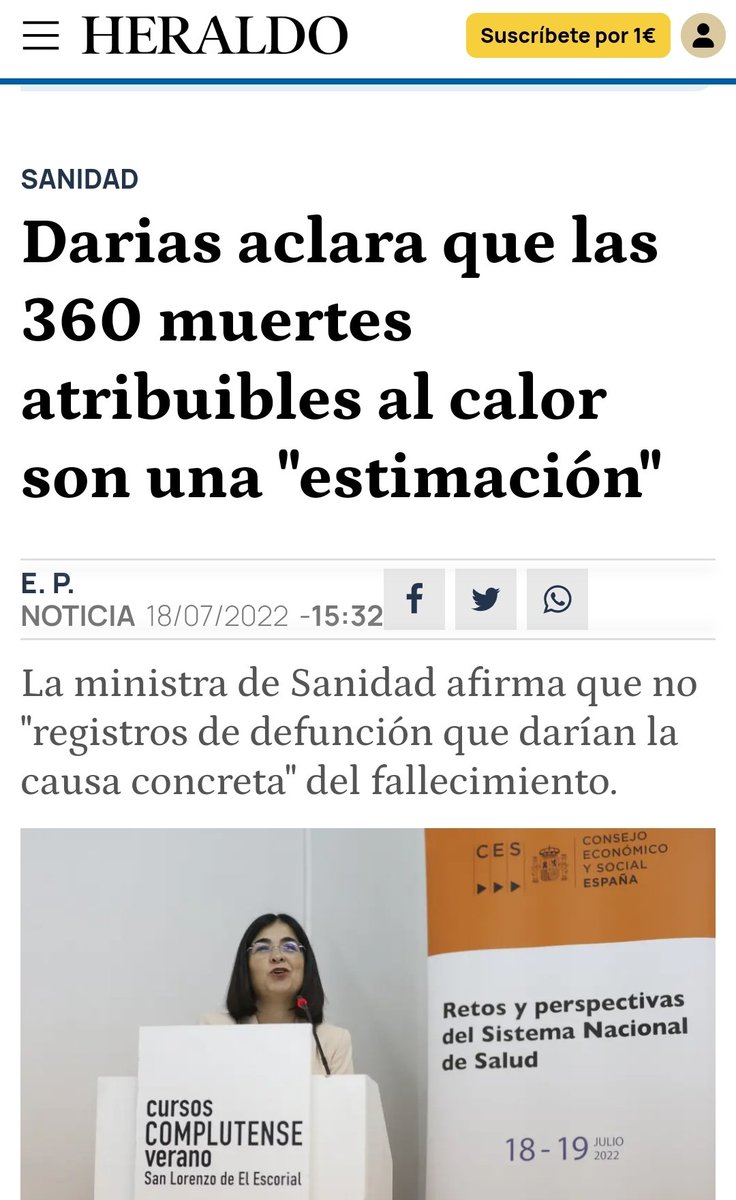 Muy buen hilo sobre el timo de las muertes por calor. Y se podrían añadir decenas y decenas de datos más, no sólo en ES, a nivel mundial. Solo recordar que ya dijo la sicaria Darías que se inventan la cifra, así de claro, SE LA INVENTAN👇