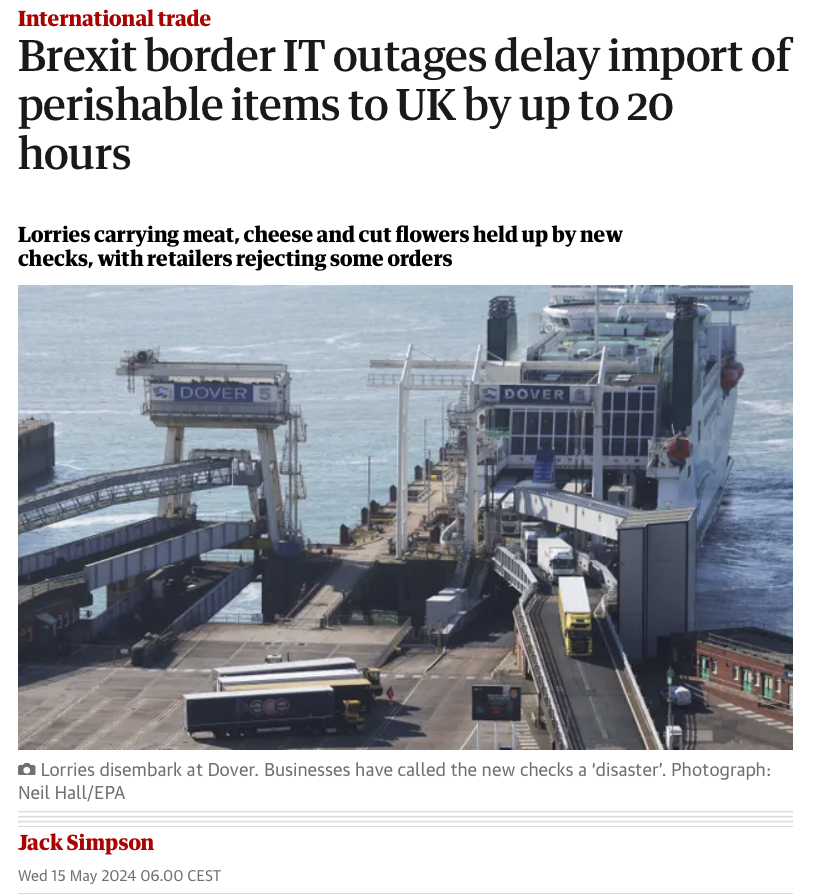 Turns out 'taking back control' over perishable food imports means it goes off - and hanging around 20 hrs pisses off drivers who'll give up on the UK. Who knew And they haven't even dared check fresh fruit & veg yet, putting that off 6 times for Labour to deal with in October