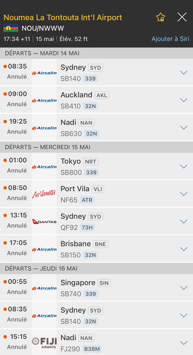 🔴 [ Émeutes Nouvelle-Calédonie ]

3ème jour consécutif de fermeture de l’aéroport de Nouméa La Tontouta.

▫️Un A330neo d’Aircalin bloqué à Singapour depuis quelques jours & un A320neo bloqué aux Fidji.