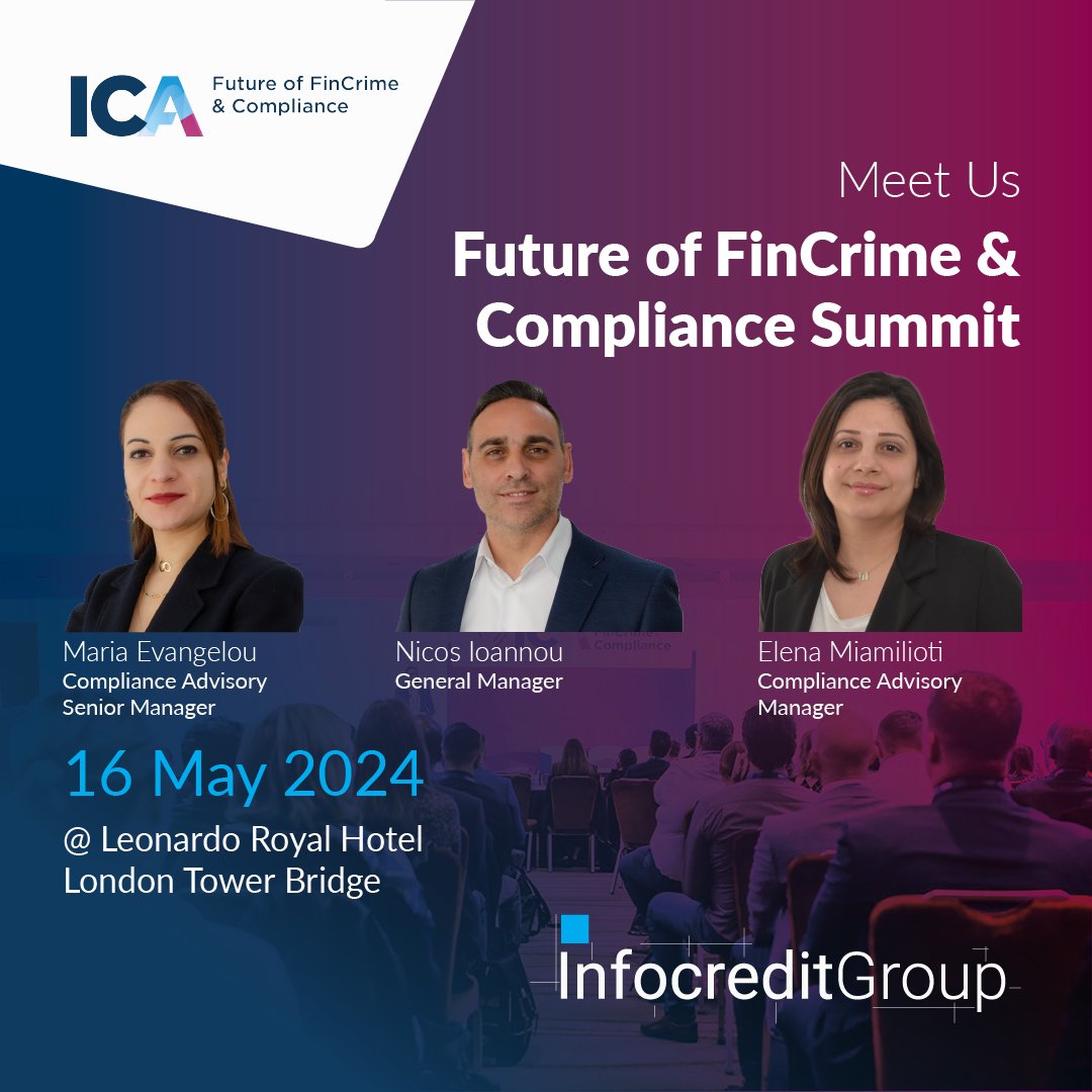 🌟Tomorrow's the day! Join Infocredit Group at the ICA Future of FinCrime and Compliance Summit! Meet us on May 16 at the Leonardo Royal Hotel, London Tower Bridge. Discover how our AML Compliance solutions can transform your strategies. Stop by our booth to explore