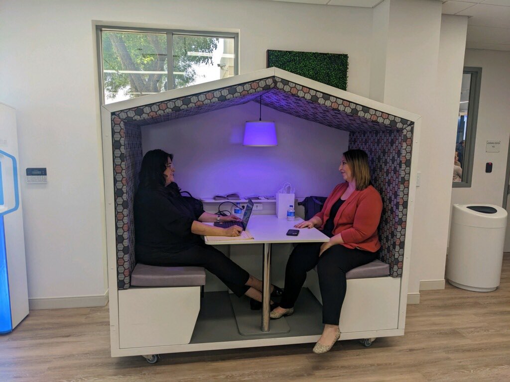 We could not ask for a better meeting spot than THIS ⤵️ @ColtonJUSD! ✔️ Private Convo ✔️ Charges Devices ✔️ Flexible Locations ✔️ Adjustable Lights Our district office is increasing access to collaboration & communication. #CJUSD