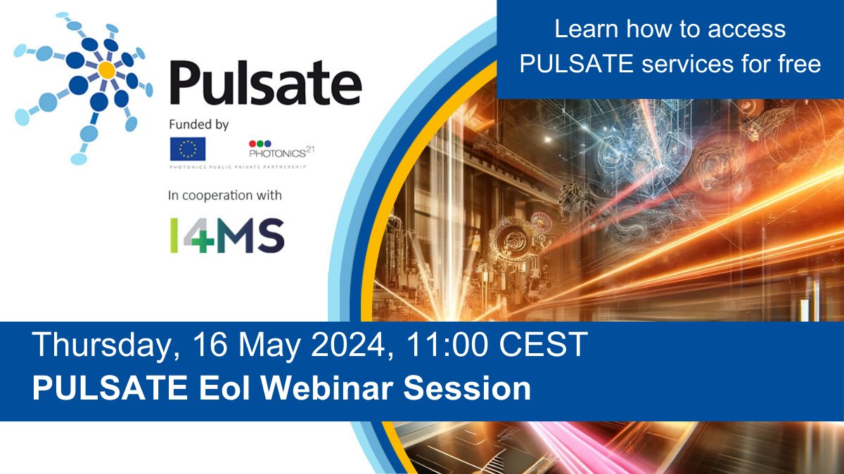 PULSATE (@pulsateeu) on Twitter photo 📣Are you considering submitting your proposal to access free Laser Services by PULSATE? Join the webinar and learn more.
🗓️ Thursday, 16 May 2024, 11:00-12:00 CEST.
Register here 👉 fundingbox.eu/pulsate-eoi-we…
<a href="/Photonics21/">Photonics21</a> #photonics #photonicseu #lasers #industry40 <a href="/FundingBox/">FundingBox</a> 📣Are you considering submitting your proposal to access free Laser Services by PULSATE? Join the webinar and learn more.
🗓️ Thursday, 16 May 2024, 11:00-12:00 CEST.
Register here 👉 fundingbox.eu/pulsate-eoi-we…
<a href="/Photonics21/">Photonics21</a> #photonics #photonicseu #lasers #industry40 <a href="/FundingBox/">FundingBox</a>
