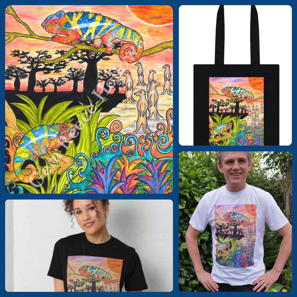 Today's #mhhsbd word challenge is LIZARD 🦎 so here are some gorgeous Panther Chameleons - available on cards, fine art prints, bags, t-shirts (see my husband modelling below 😍) and more.  thehollowwayshop.etsy.com 🦎 the-hollow-way.teemill.com
#shopindie #earlybiz #elevenseshour