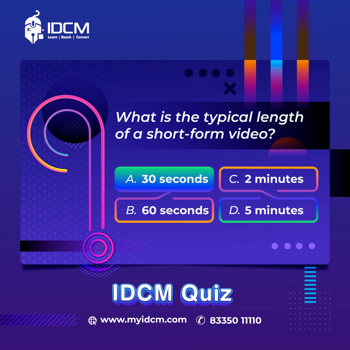 Are you a marketing pro or an aspiring marketer? Test your expertise with our quiz!
Comment your answers below 

#myIDCM #LearnWithIDCM #DigitalMarketing #IAmDigitalReady #WinningStrokewithIDCM #DigitalLearningHub #quizzes #tips #shortvideonew