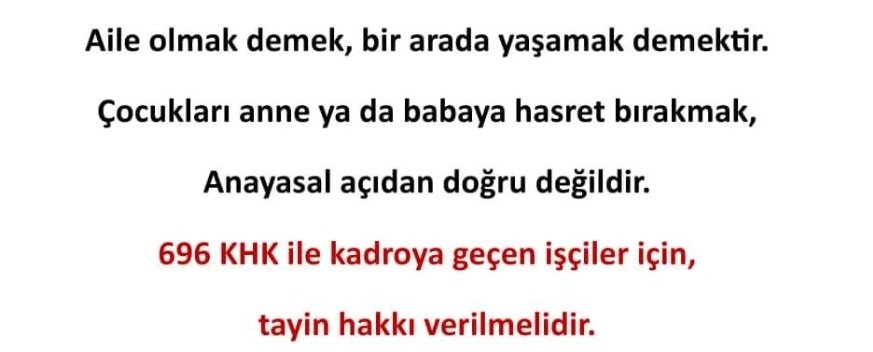 <a href="/MahinurOzdemir/">Mahinur Özdemir Göktaş</a> 696 KHK ile kadroya geçen işçilerin eş durumu mazeret tayinleri yapılmadığı için eşler aileler parçalanmış durumda TAYİNNNN 🙏 🙏 🙏 🙏 🙏 🙏 🙏 🙏