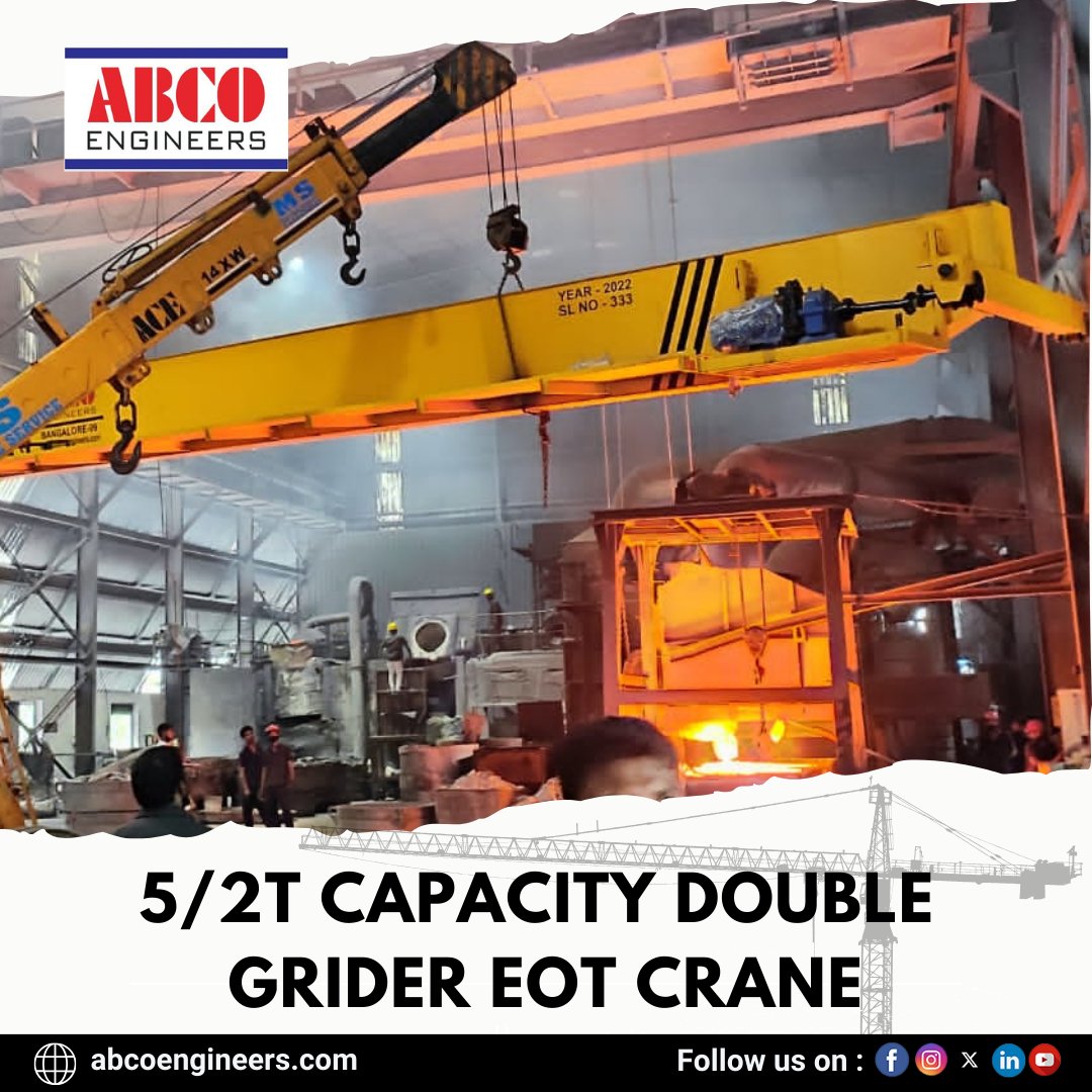 ABCOEngineer's tweet image. Efficiency Elevated: Unleashing the Power of a 5/2T Capacity Double Girder EOT Crane
More information : abcoengineers.com
For Info Contact : +91-9036658827
#EfficiencyElevated #DoubleGirderCrane #EOTCrane #HeavyLifting #IndustrialAutomation