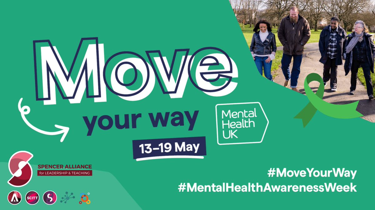 The theme for #MentalHealthAwarenessWeek is Movement 🚶🧑‍🦽🤸⛹️🏊🚴 Learn more: mentalhealth-uk.org/help-and-infor… Get involved with #MoveYourWay: tinyurl.com/y5t4h8mm @spencer_hub @SpencerApprent @DerbyRS_Wyndham @EM_MathsHub @satrust_ #Run #Walk #Swim #Ride #MentalHealth