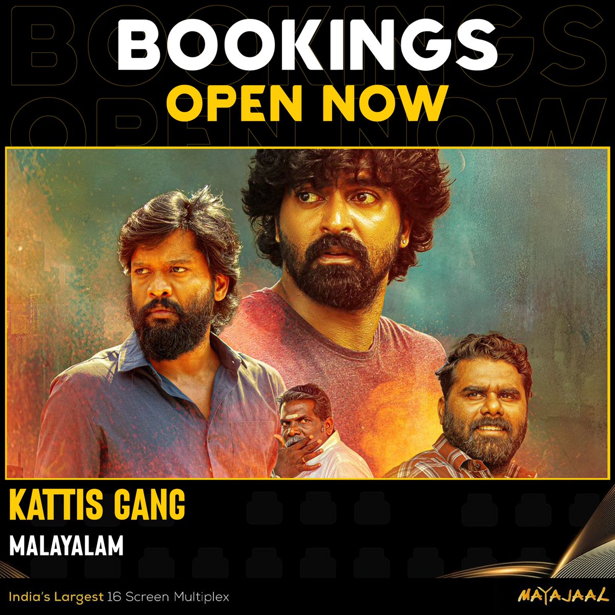 From Aanakatti to Chennai, Kattis gang is a thrilling ride filled with action and suspense! Bookings open for #KattisGang (Malayalam) at #Mayajaal 🎟️bit.ly/3sVdbqD #Unnilalu #Soundarraja #AneelDev